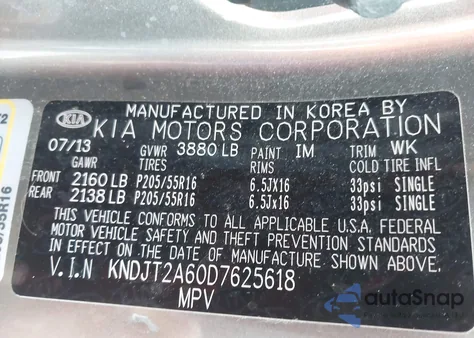 2013 Kia Soul + from USA, damaged, VIN KNDJT2A60D7625618